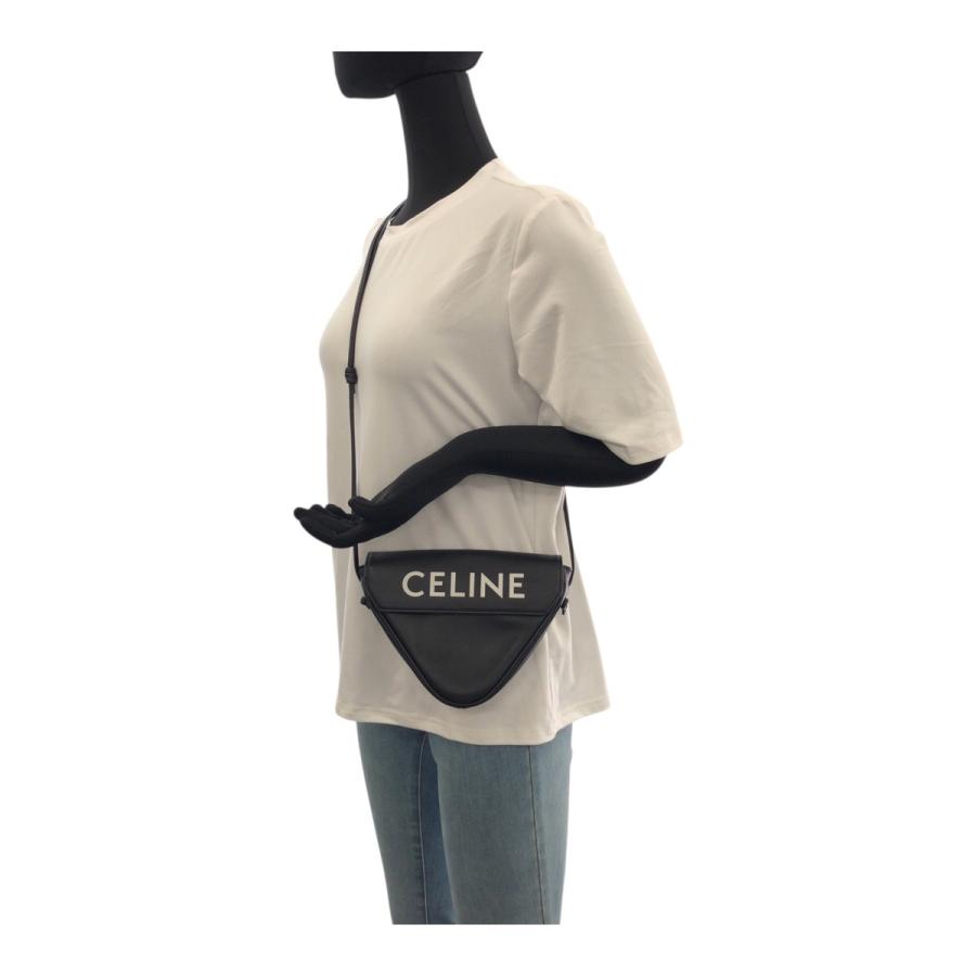 美品 CELINE セリーヌ トライアングル ロゴ ブラック 黒 ホワイト レザー 195903DCS ショルダーバッグ ポシェット レディース 505463_6