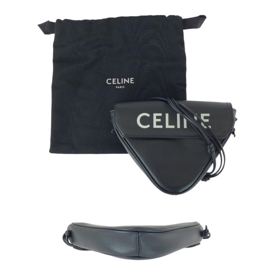 美品 CELINE セリーヌ トライアングル ロゴ ブラック 黒 ホワイト レザー 195903DCS ショルダーバッグ ポシェット レディース 505463_9