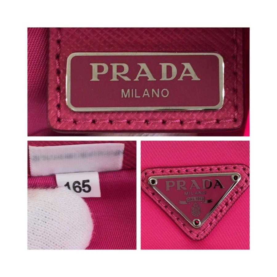 美品 PRADA プラダ テスート 三角ロゴプレート ピンク シルバー金具 ナイロン 1NE369  ポーチ 巾着 レディース 505474 | PRADA | 03