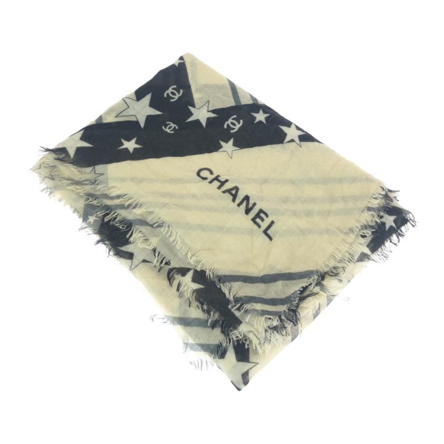 美品 CHANEL シャネル ココマーク オフホワイト ブラック  カシミヤ 大判 ストール ショール レディース 505501 【中古】 CHANEL（シャネル） 美品 ココマーク オフホワイト ブラック カシミヤ
