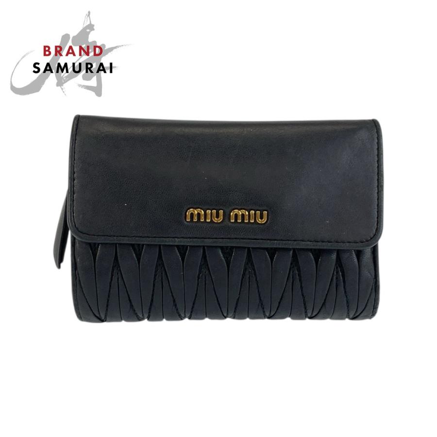 MIUMIU ミュウミュウ マテラッセ ブラック 黒 ゴールド金具 レザー 折り財布 コンパクトウォレット レディース 505503 | miu miu