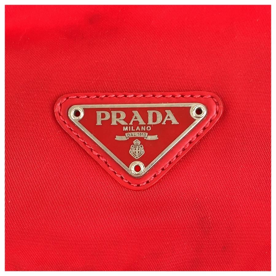 PRADA プラダ テスート 三角ロゴプレート レッド シルバー金具 ポーチ  