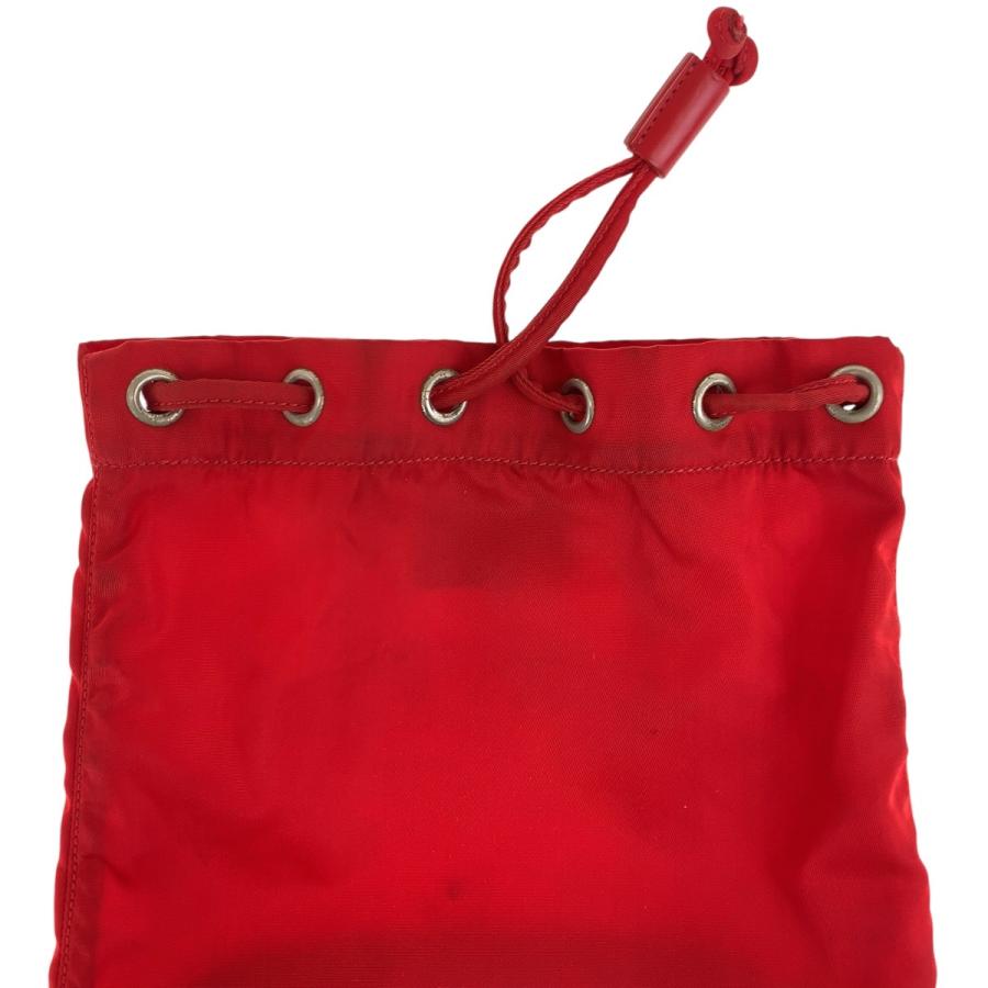 PRADA プラダ テスート 三角ロゴプレート レッド シルバー金具 ポーチ  