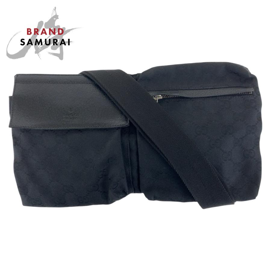 美品 GUCCI グッチ ブラック 黒 シルバー金具 GGキャンバス/レザー 28566 ボディバッグ ウエストポーチ レディース 505677 | GUCCI