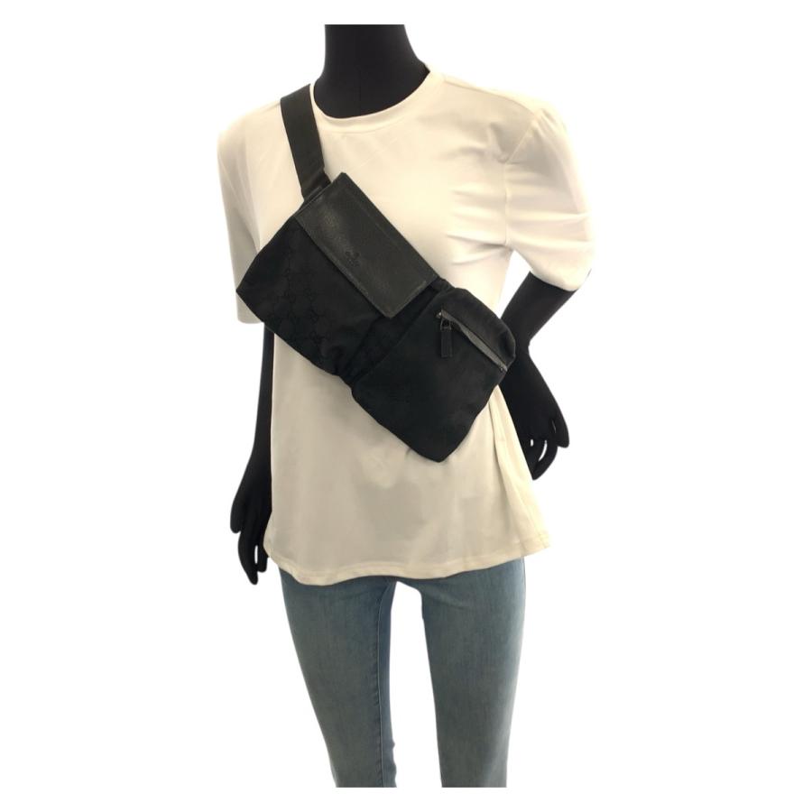 美品 GUCCI グッチ ブラック 黒 シルバー金具 GGキャンバス/レザー 28566 ボディバッグ ウエストポーチ レディース 505677 | GUCCI | 05