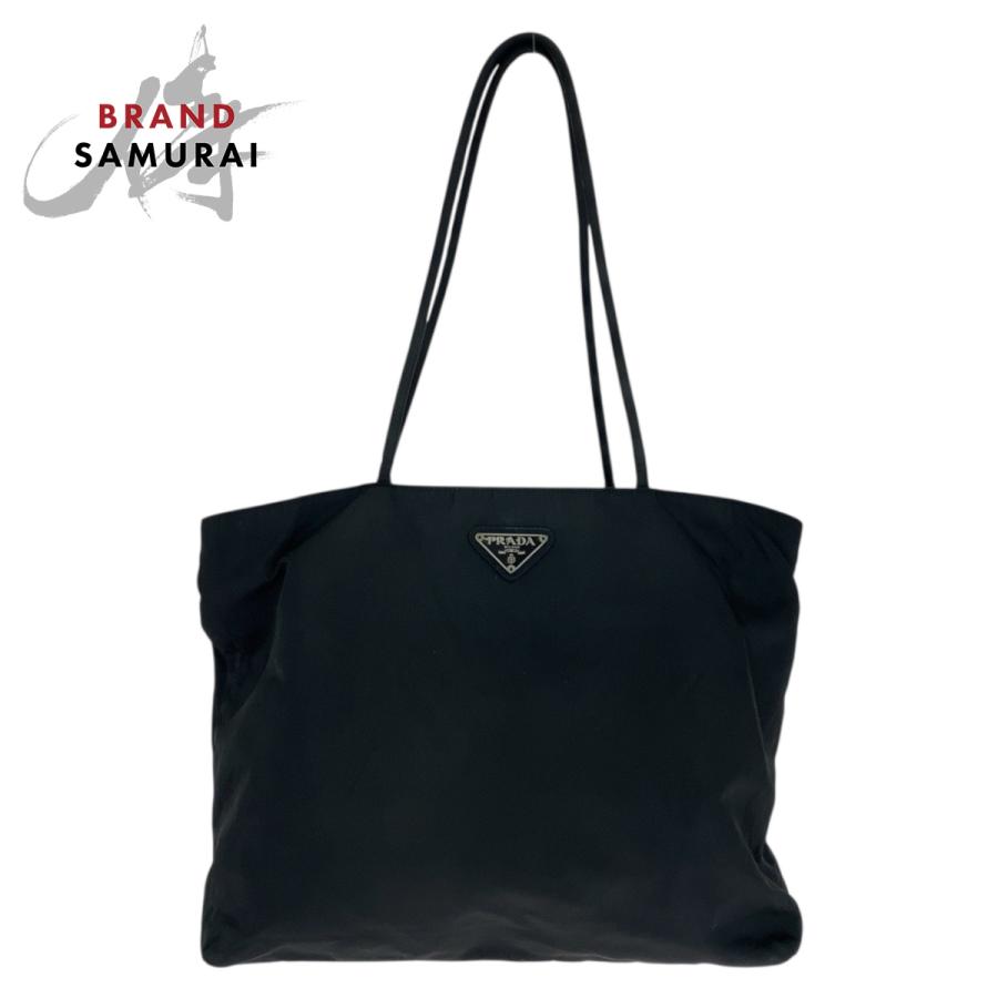 PRADA 三角プレート ショルダーバッグ トートバッグ ブラック ナイロン PRADA（プラダ） 美品 テスート 三角ロゴプレート ブラック 黒