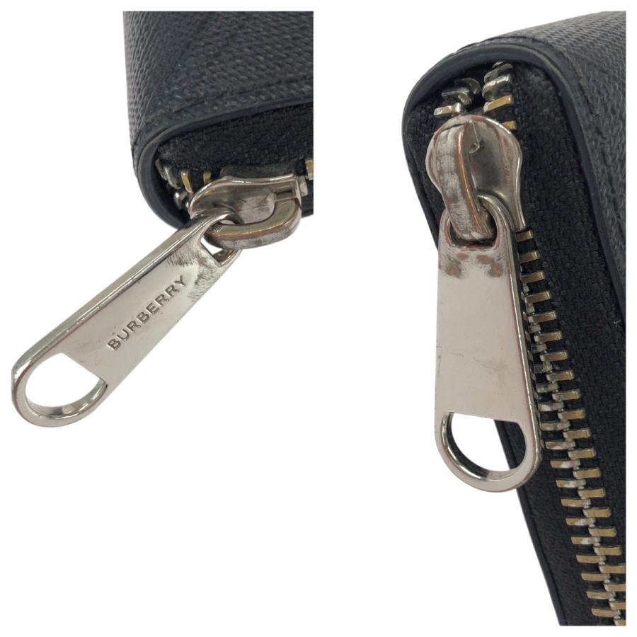 美品 BURBERRY バーバリー チェック柄 ブラック 黒 シルバー金具 PVC 長財布 ラウンドファスナー メンズ 505751 | BURBERRY | 05