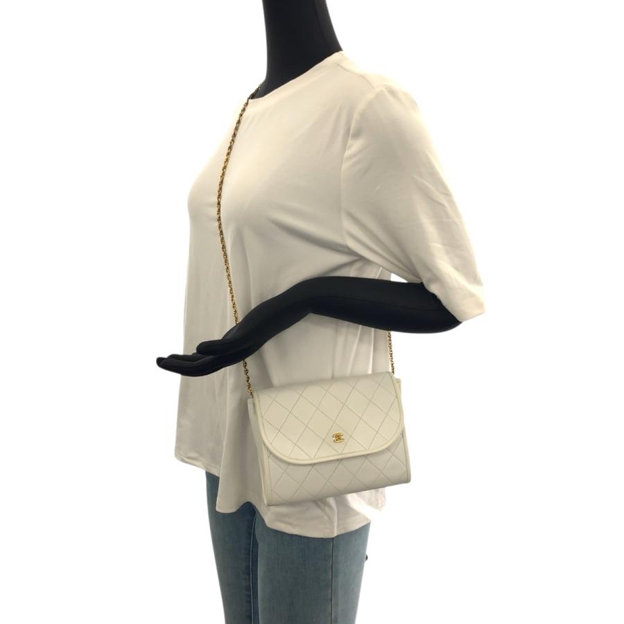 美品 CHANEL シャネル ヴィンテージ マトラッセ ココマーク ホワイト ゴールド金具 ラムスキン チェーンショルダーバッグ 505913_6