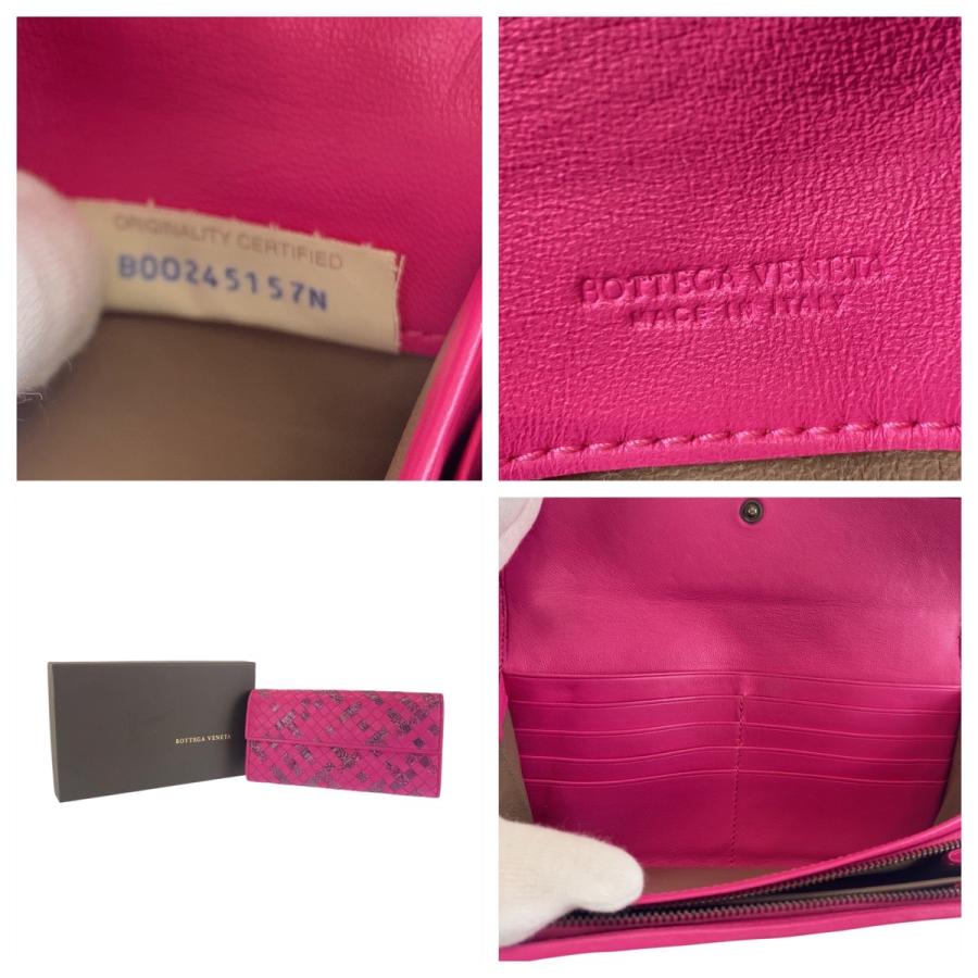 美品 BOTTEGAVENETA ボッテガヴェネタ イントレチャート ピンク レザー