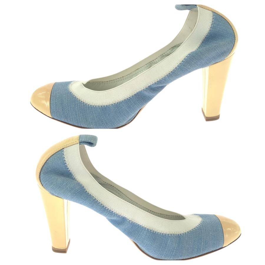 美品 CHANEL シャネル ココマーク サイズ37C ブルー デニム ベージュ デニム/パテントレザー パンプス ハイヒール レディース 505996_6