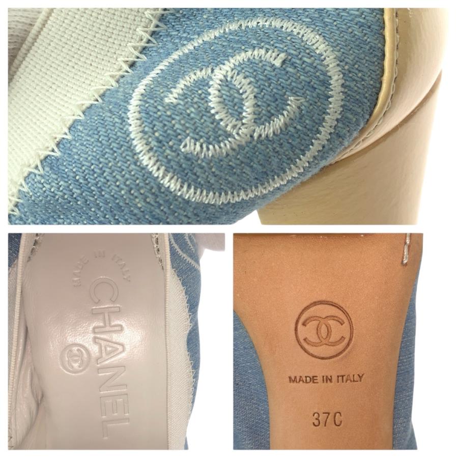 美品 CHANEL シャネル ココマーク サイズ37C ブルー デニム ベージュ デニム/パテントレザー パンプス ハイヒール レディース 505996_7