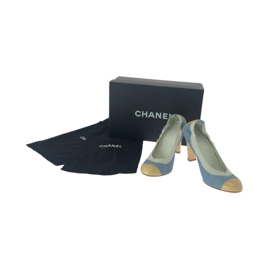 美品 CHANEL シャネル ココマーク サイズ37C ブルー デニム ベージュ デニム/パテントレザー パンプス ハイヒール レディース 505996_9