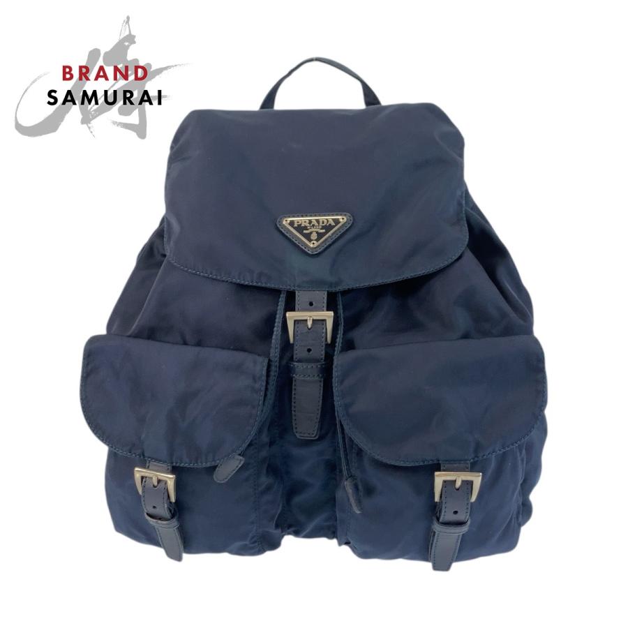 PRADA（プラダ） テスート 三角ロゴプレート ネイビー シルバー金具