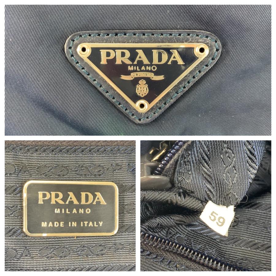 PRADA（プラダ） テスート 三角ロゴプレート ネイビー シルバー金具