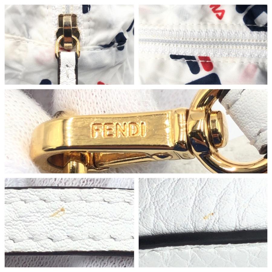 FENDI フェンディ FILAコラボ リュックサック エコバッグ　ホワイト FENDI（フェンディ） 美品 FILAコラボ ポーチ付き ホワイト ナイロン