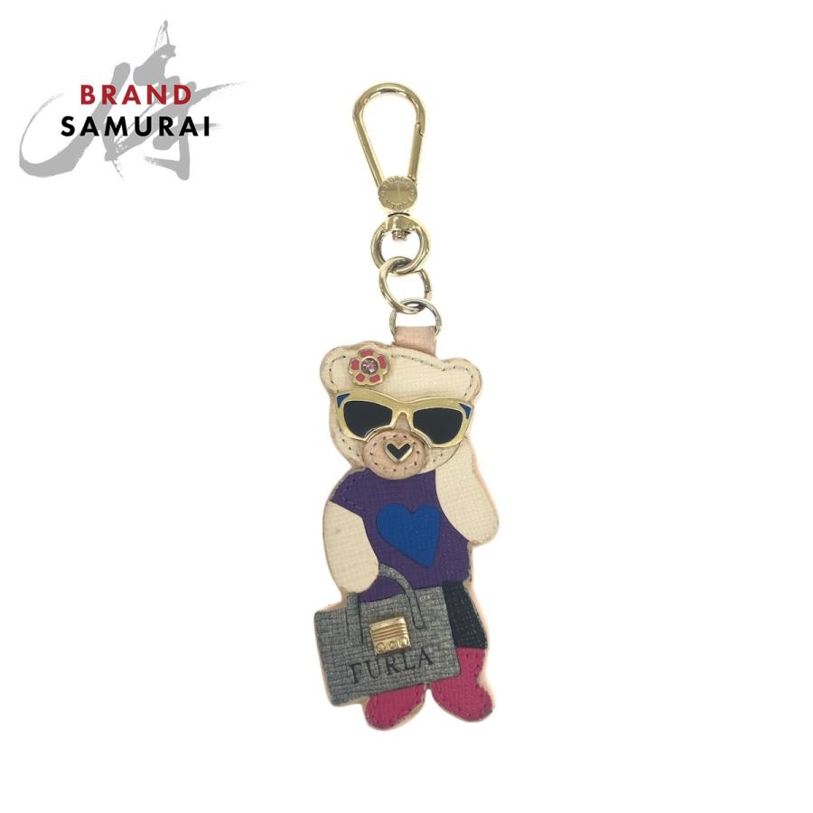 FURLA（フルラ） クマ マルチカラー ゴールド金具 レザー キーホルダー
