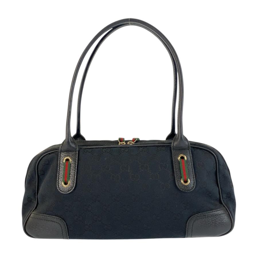 【美品】グッチ プリンシーライン GGキャンバス ボストン ハンドバッグ 肩掛け GUCCI（グッチ） シェリーライン プリンシー ブラック 黒 GGキャンバス