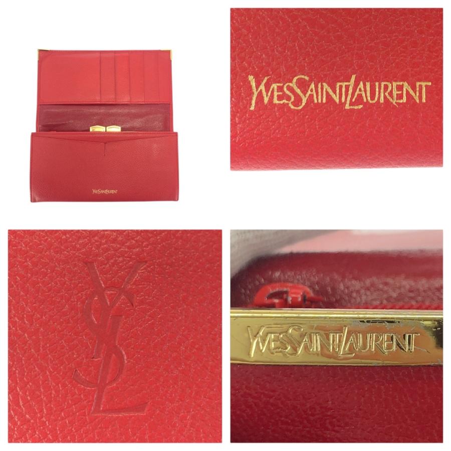 サンローラン YSL レザー 長財布　レッド SAINT LAURENT サンローラン YSL レッド ゴールド金具 レザー 長財布