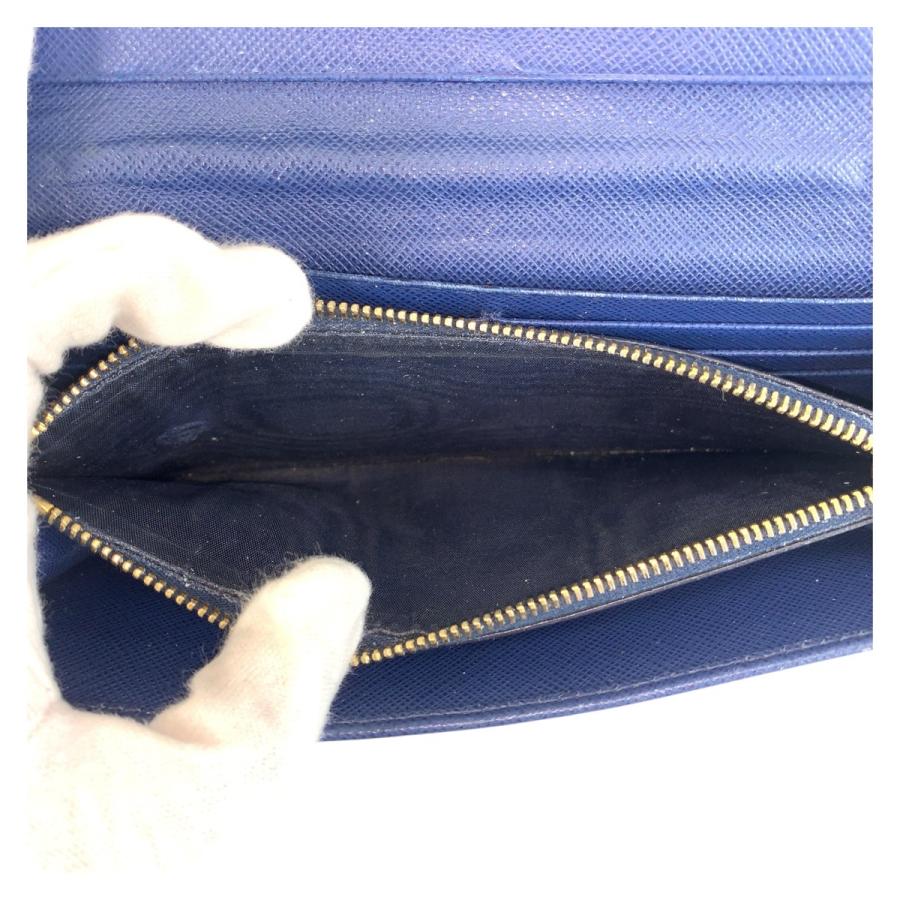 美品✨プラダ サフィアーノレザー 本革 ゴールド金具 長財布 ネイビー プラダ ネイビー フラップ 長財布 サフィアーノレザー ゴールド金具 青