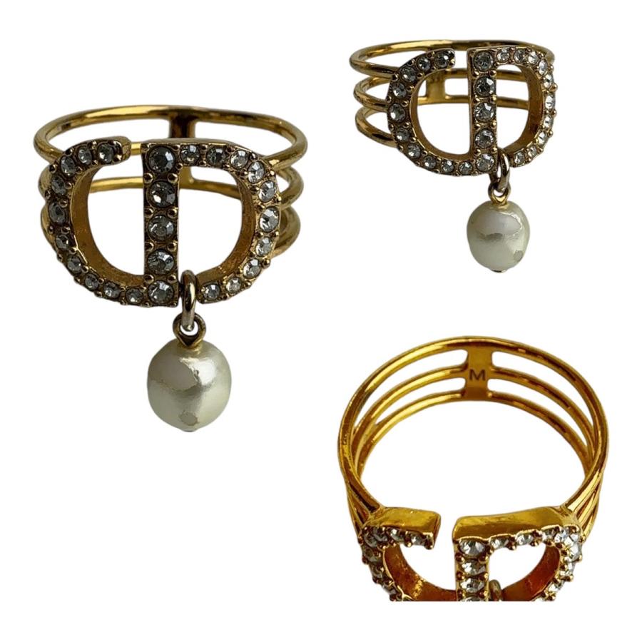 美品 Dior ディオール サイズM ゴールド メタル/ラインストーン 指輪 