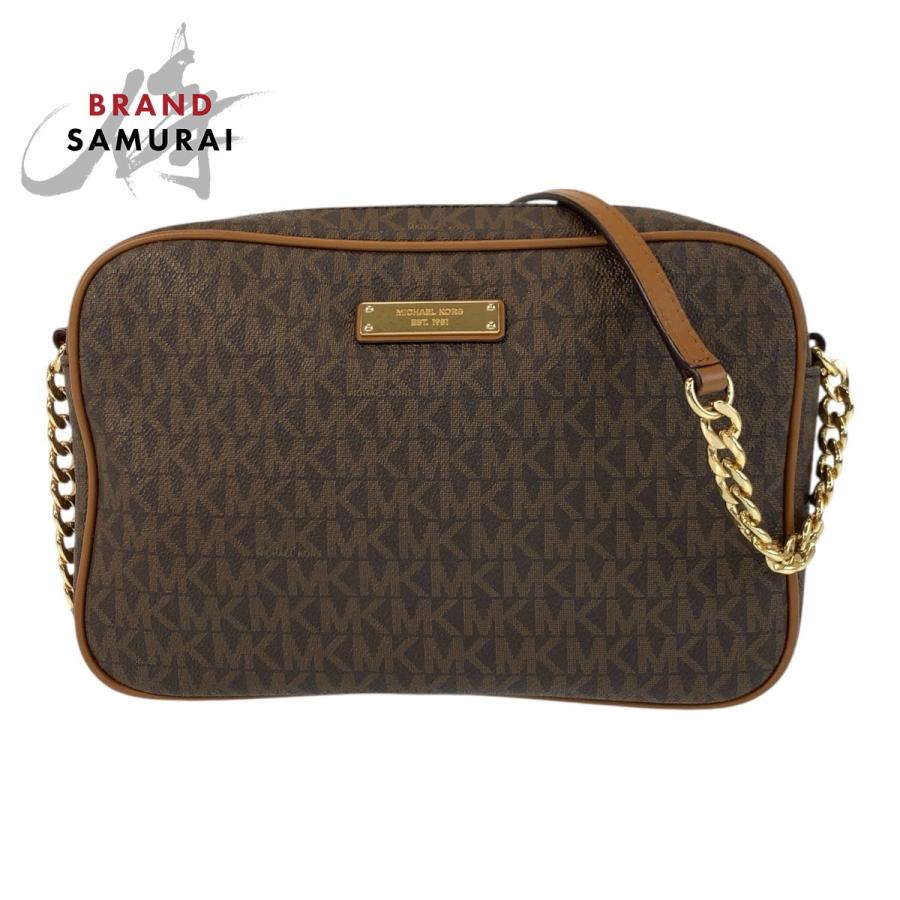 美品 Michael Kors マイケルコース ブラウン ゴールド金具 PVC ショルダーバッグ ポシェット レディース 506447 【中古】 MICHAEL KORS（マイケルコース） 美品 ブラウン ゴールド金具 PVC