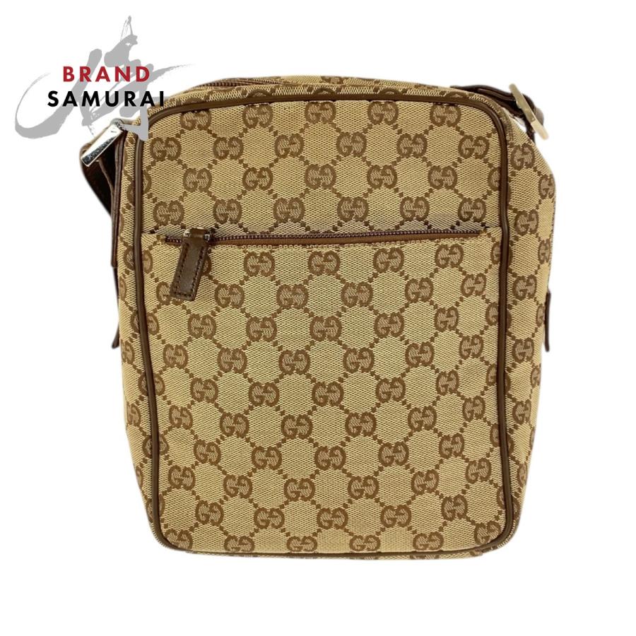 GUCCI グッチ ベージュ ブラウン シルバー金具 GGキャンバス /レザー 018 1612 ショルダーバッグ ポシェット レディース 506500 【中古】 GUCCI（グッチ） ベージュ ブラウン シルバー金具 GGキャンバス/レザー