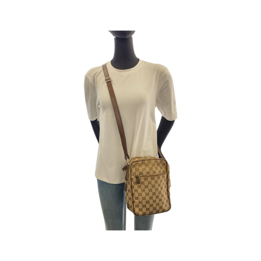 GUCCI グッチ ベージュ ブラウン シルバー金具 GGキャンバス /レザー 018 1612 ショルダーバッグ ポシェット レディース 506500 【中古】 GUCCI（グッチ） ベージュ ブラウン シルバー金具 GGキャンバス/レザー