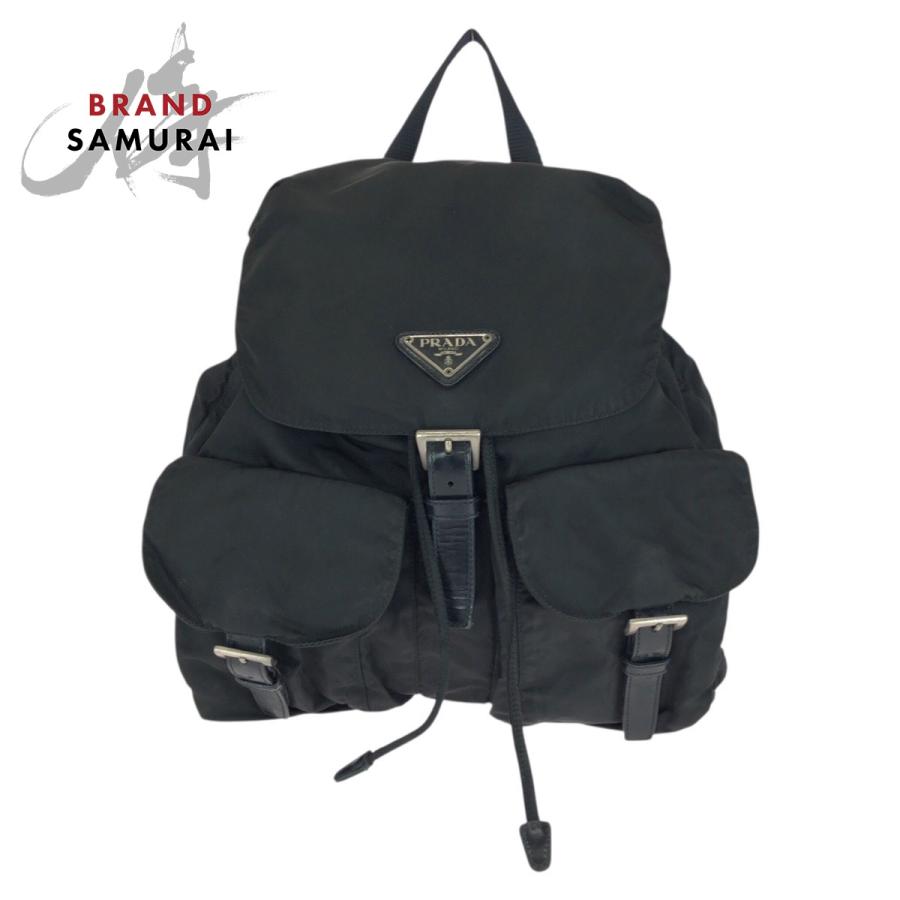 PRADA リュック ブラック 三角ロゴ テスートナイロン 希少デザイン PRADA（プラダ） テスート 三角ロゴプレート ブラック 黒 シルバー金具