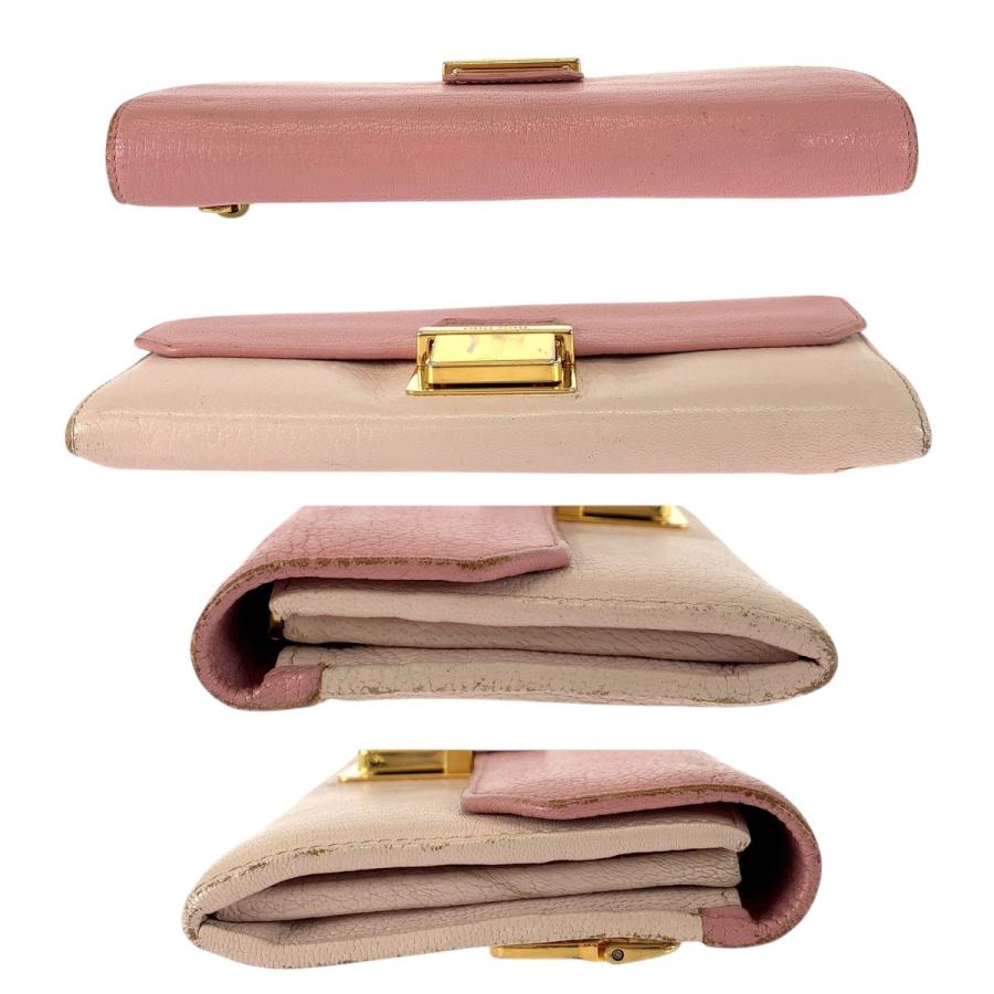 miu miu（ミュウミュウ） バイカラー ピンク ゴールド金具 レザー 長
