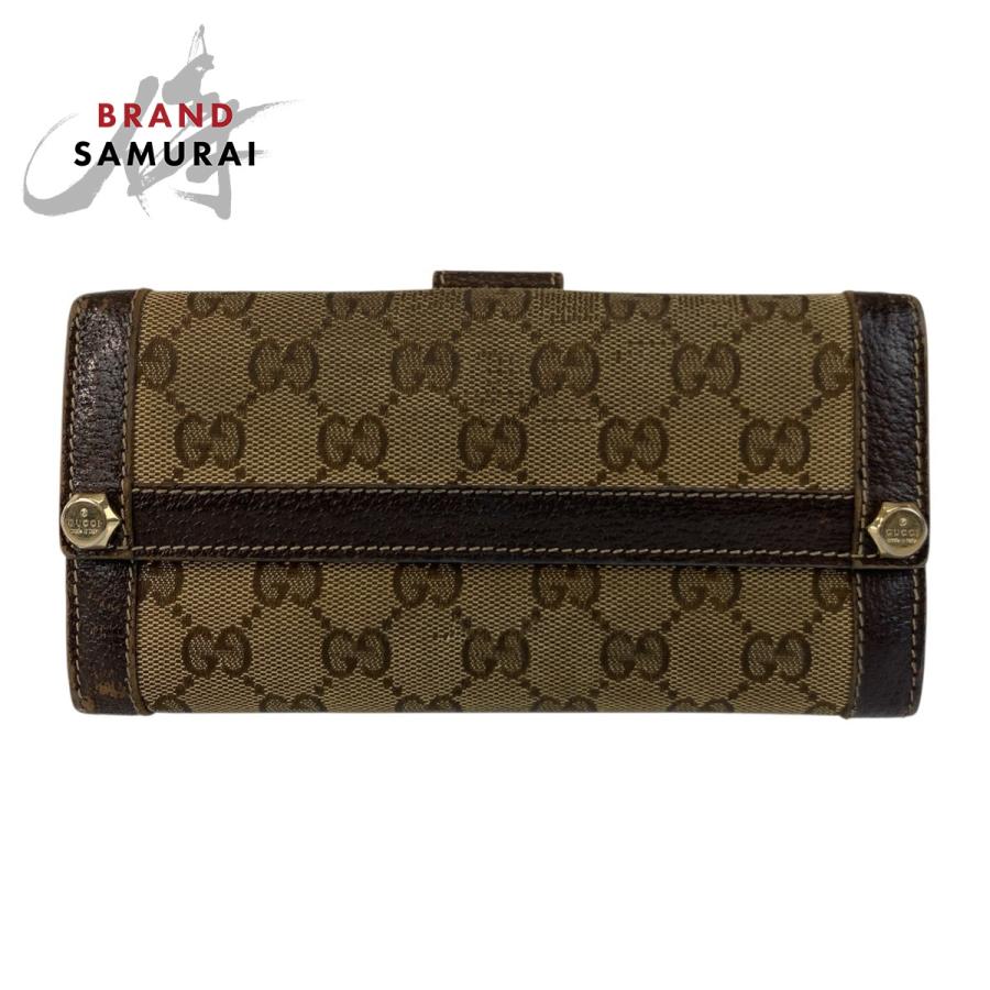 GUCCI（グッチ） ブラウン ゴールド金具 GGキャンバス/レザー 長財布