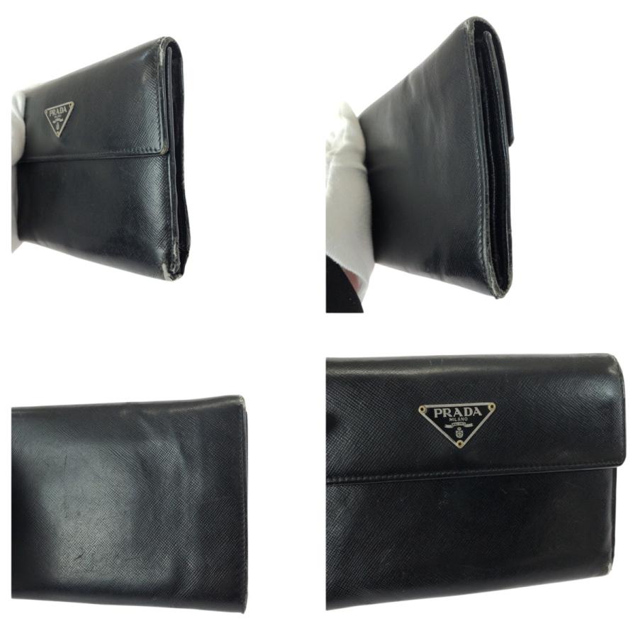 PRADA プラダ サフィアーノ 三角ロゴプレート ブラック 黒 シルバー金具 レザー 折財布 コンパクトウォレット レディース 506552 | PRADA | 05
