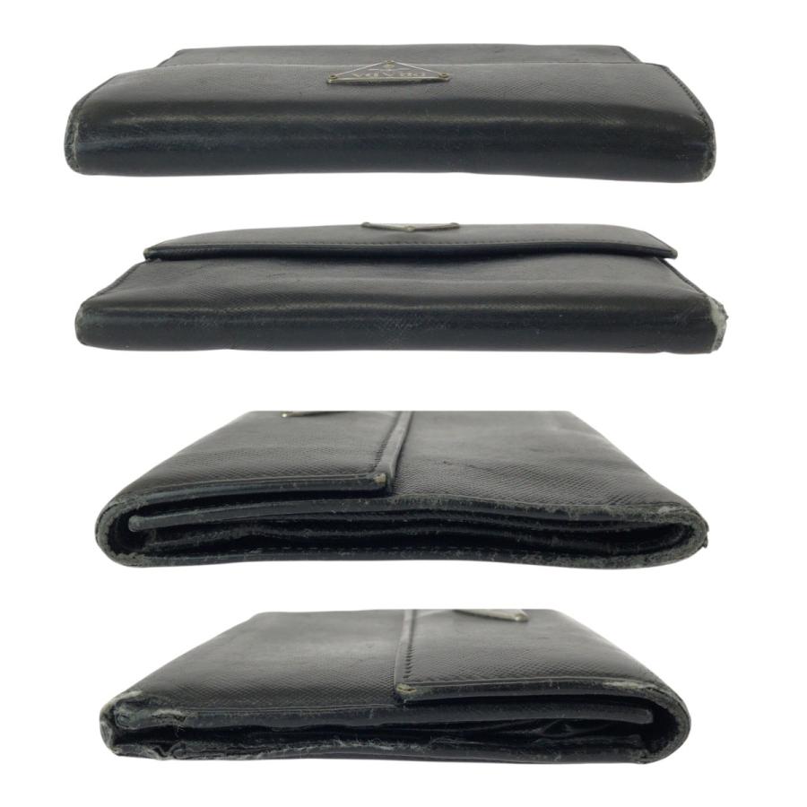 PRADA プラダ サフィアーノ 三角ロゴプレート ブラック 黒 シルバー金具 レザー 折財布 コンパクトウォレット レディース 506552 | PRADA | 09