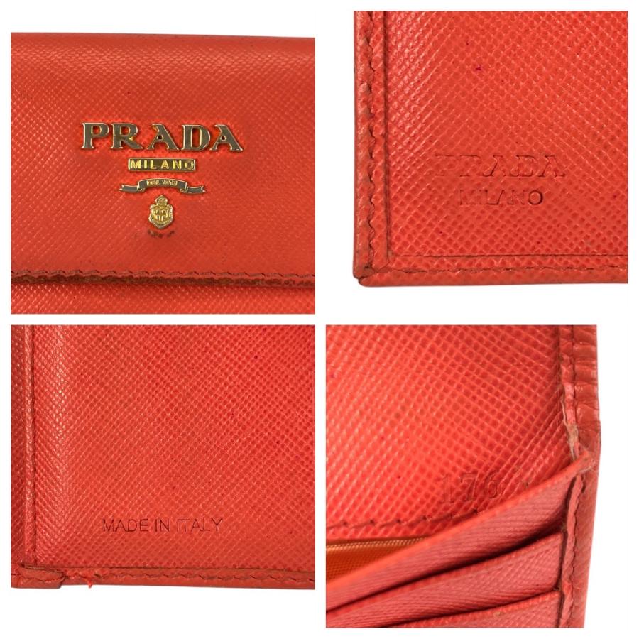 PRADA プラダ ロゴ オレンジ ゴールド金具 レザー 折財布 コンパクトウォレット レディース 506554 | PRADA | 04