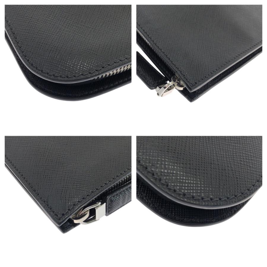 美品 PRADA プラダ サフィアーノ L字ファスナー ブラック グレー シルバー金具 レザー クラッチバッグ セカンドバッグ メンズ 506561_3
