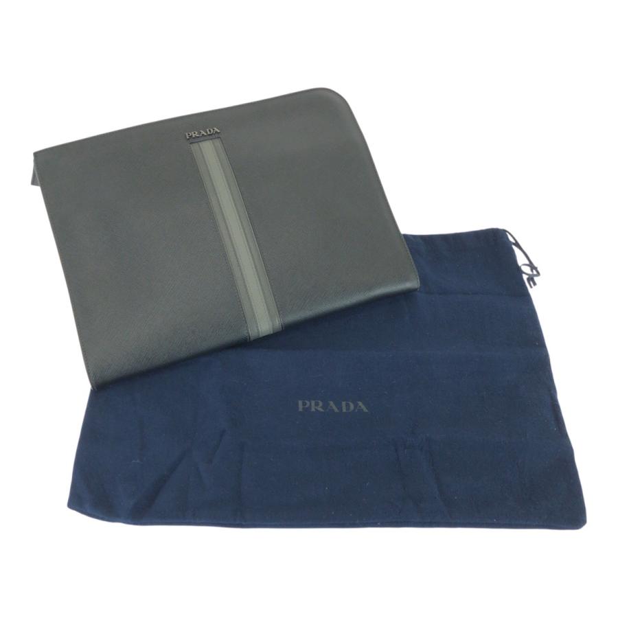 美品 PRADA プラダ サフィアーノ L字ファスナー ブラック グレー シルバー金具 レザー クラッチバッグ セカンドバッグ メンズ 506561_5