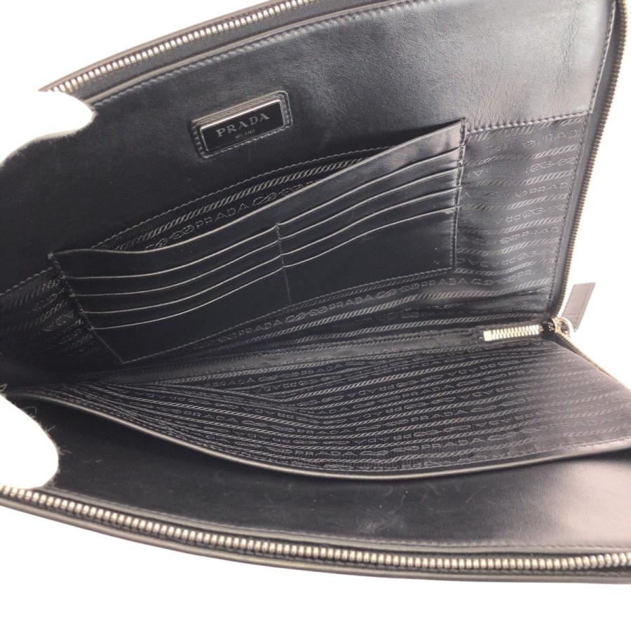 美品 PRADA プラダ サフィアーノ L字ファスナー ブラック グレー シルバー金具 レザー クラッチバッグ セカンドバッグ メンズ 506561_6