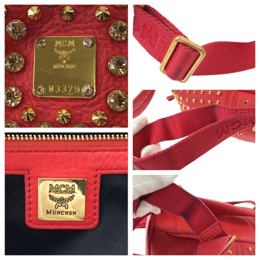 MCM（エムシーエム） 美品 エム シー エム スタッズ レッド ゴールド