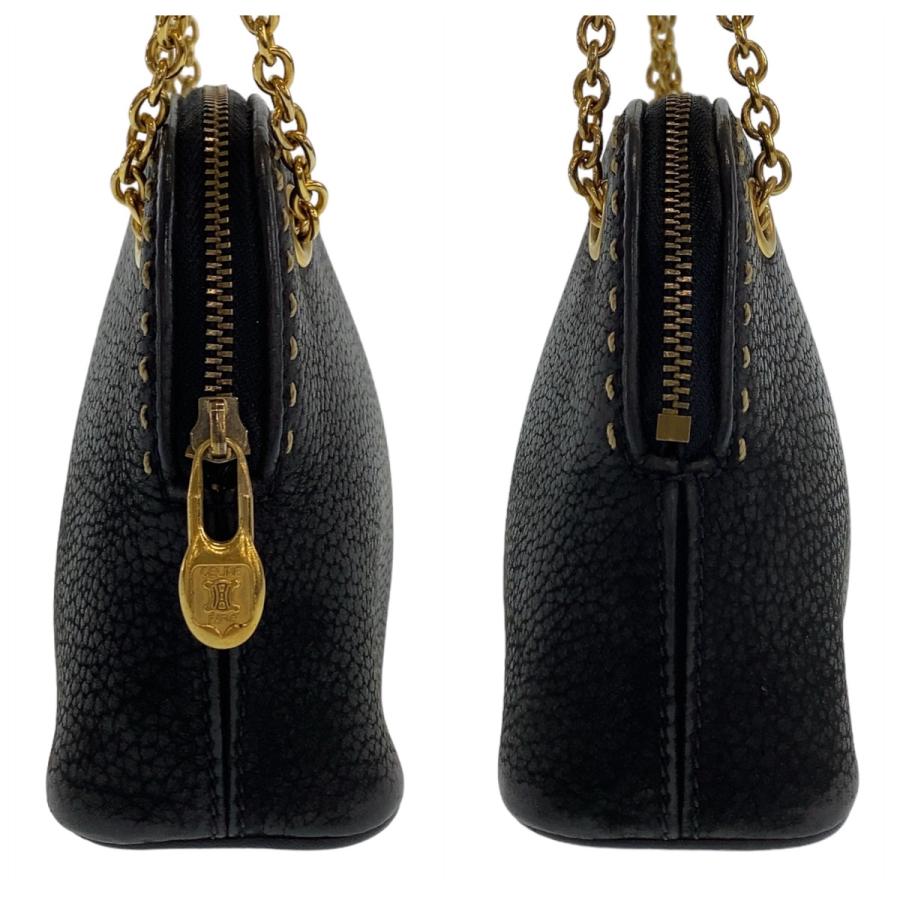美品 CELINE セリーヌ ヴィンテージ トリオンフ ブラック 黒 ゴールド金具 レザー ミニショルダーバッグ アクセサリーポーチ ポシェット レディース 506664 【中古】 CELINE（セリーヌ） 美品 ヴィンテージ トリオンフ ブラック 黒 レザー