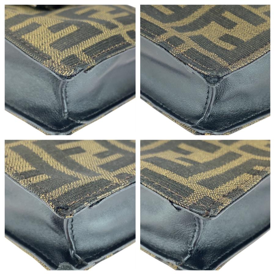 美品 FENDI フェンディ ズッカ ブラウン シルバー金具 キャンバス/レザー 7AR871 A921 ショルダーバッグ ポシェット メンズ 506736