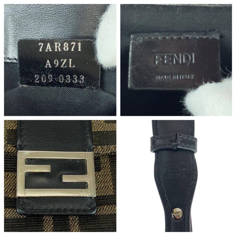 美品 FENDI フェンディ ズッカ ブラウン シルバー金具 キャンバス/レザー 7AR871 A921 ショルダーバッグ ポシェット メンズ 506736