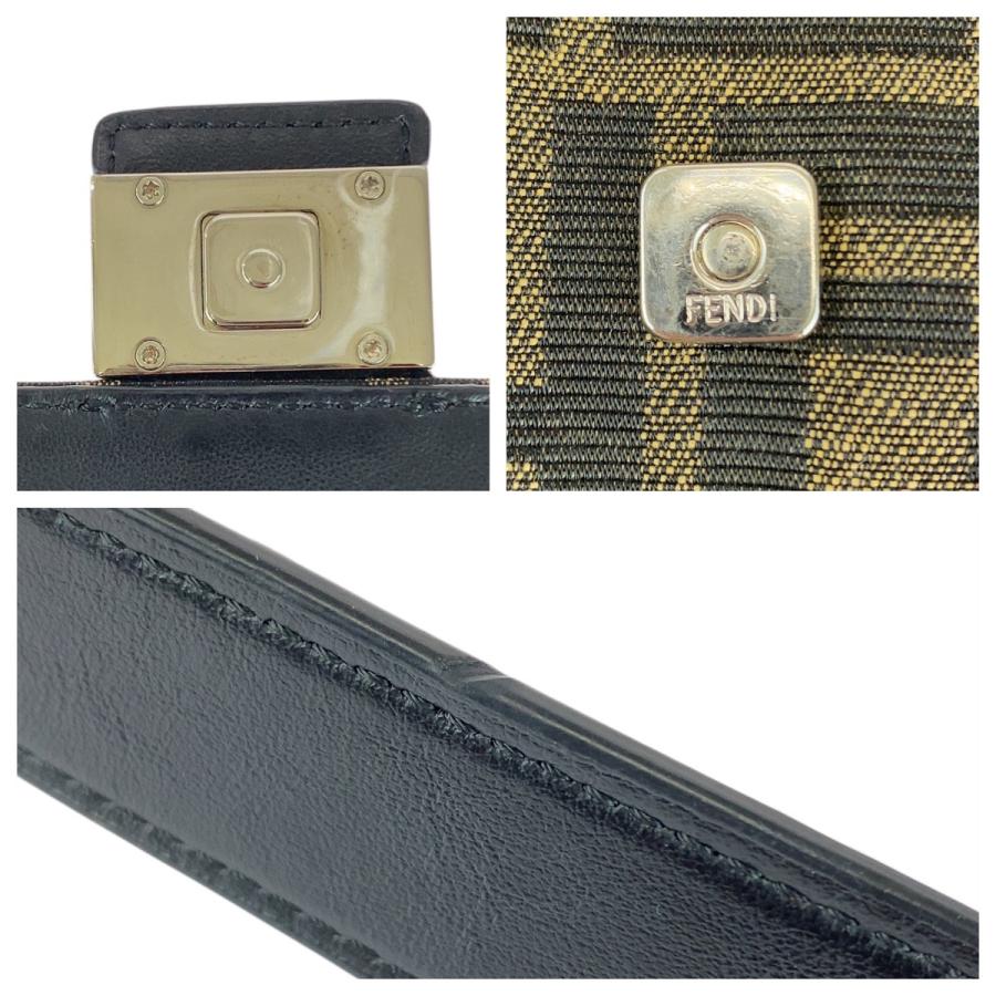 美品 FENDI フェンディ ズッカ ブラウン シルバー金具 キャンバス/レザー 7AR871 A921 ショルダーバッグ ポシェット メンズ 506736