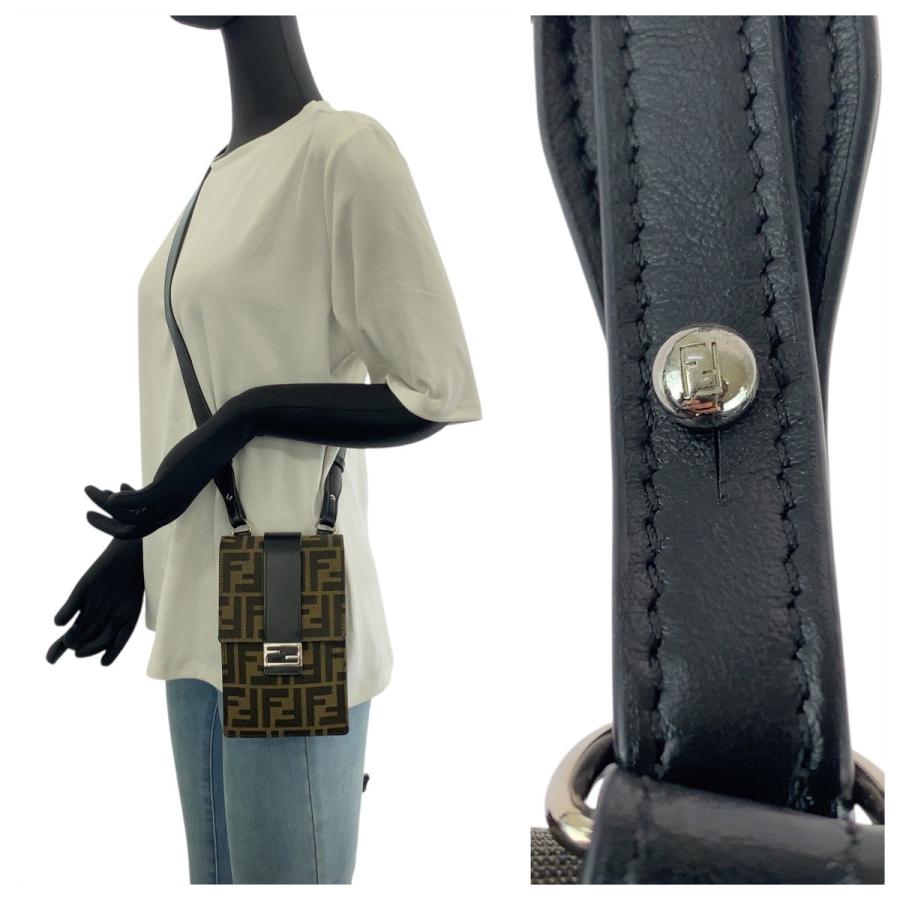 美品 FENDI フェンディ ズッカ ブラウン シルバー金具 キャンバス/レザー 7AR871 A921 ショルダーバッグ ポシェット メンズ 506736