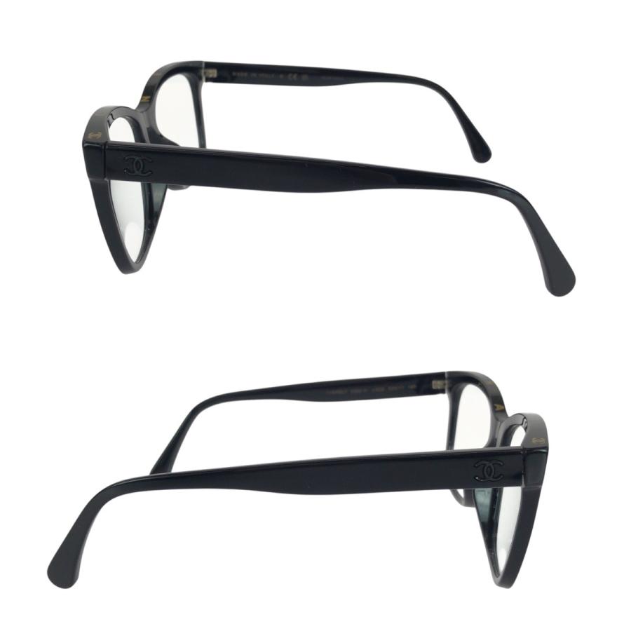 シャネル CHANEL 眼鏡 メガネ 度なし ココマーク ブラック シルバー CHANEL（シャネル） 美品 ココマーク ブラック 黒 シルバー金具