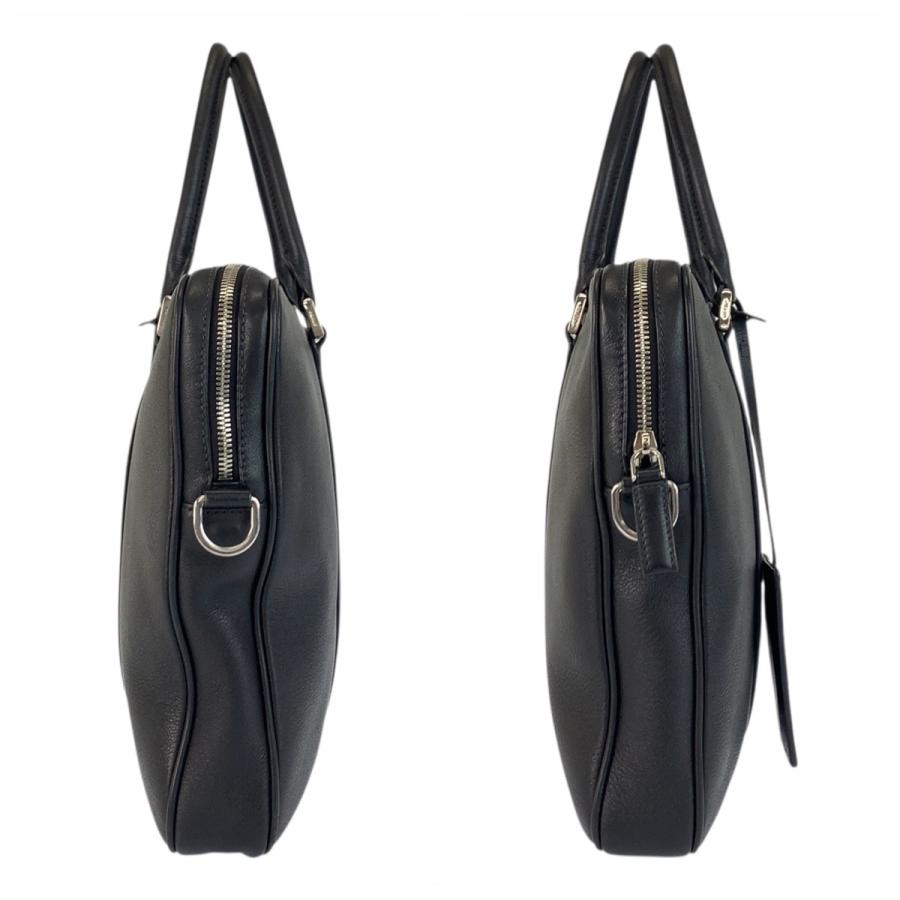 美品 プラダ 三角ロゴ ビジネスバッグ シルバー金具 サフィアーノ レザー 黒 美品 プラダ 三角ロゴ ビジネスバッグ シルバー金具 サフィアーノ