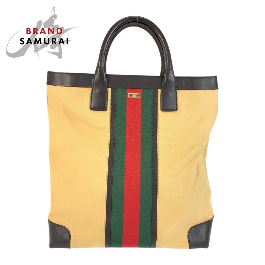 美品 GUCCI グッチ シェリーライン ベージュ ブラウン キャンバス/レザー 002 1121 トートバッグ ハンドバッグ レディース 600026 | GUCCI