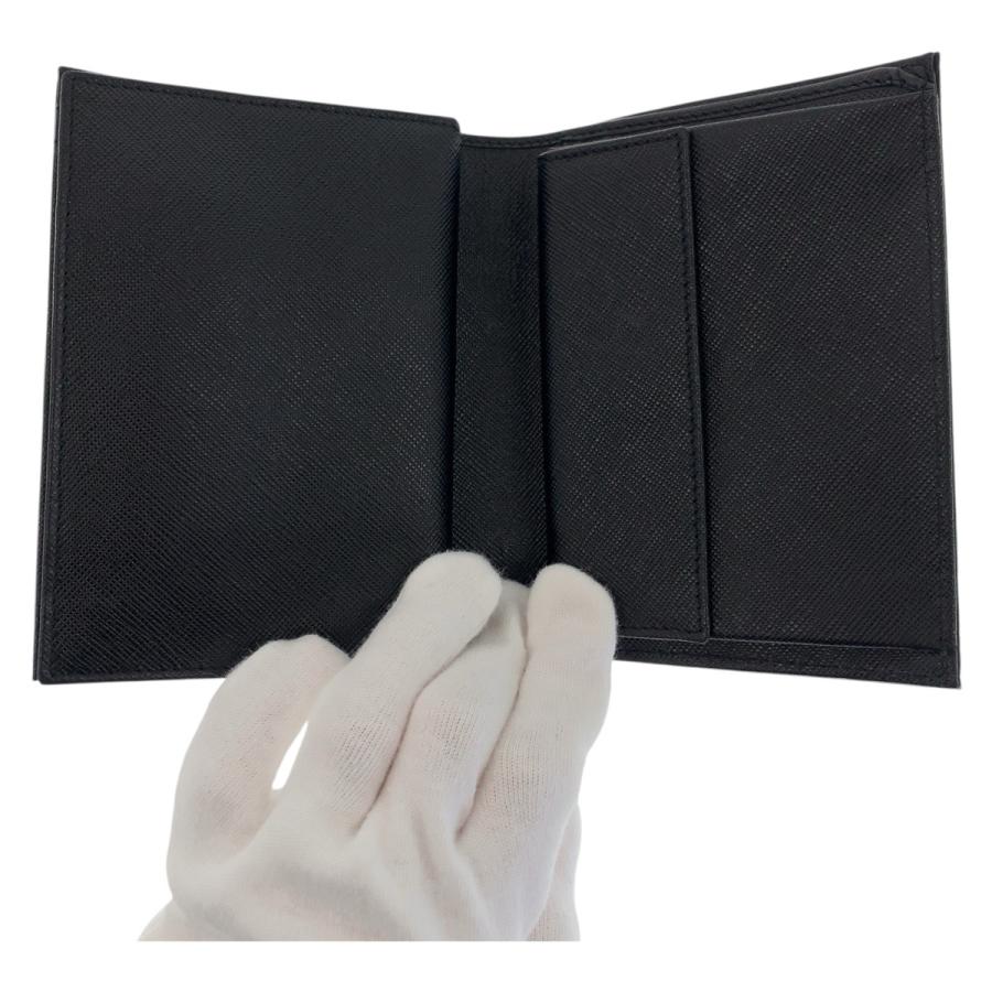 美品 PRADA プラダ テスート サフィアーノ 三角ロゴプレート ブラック シルバー金具 ナイロン/レザー 折財布 コンパクトウォレット 600074 | PRADA | 02