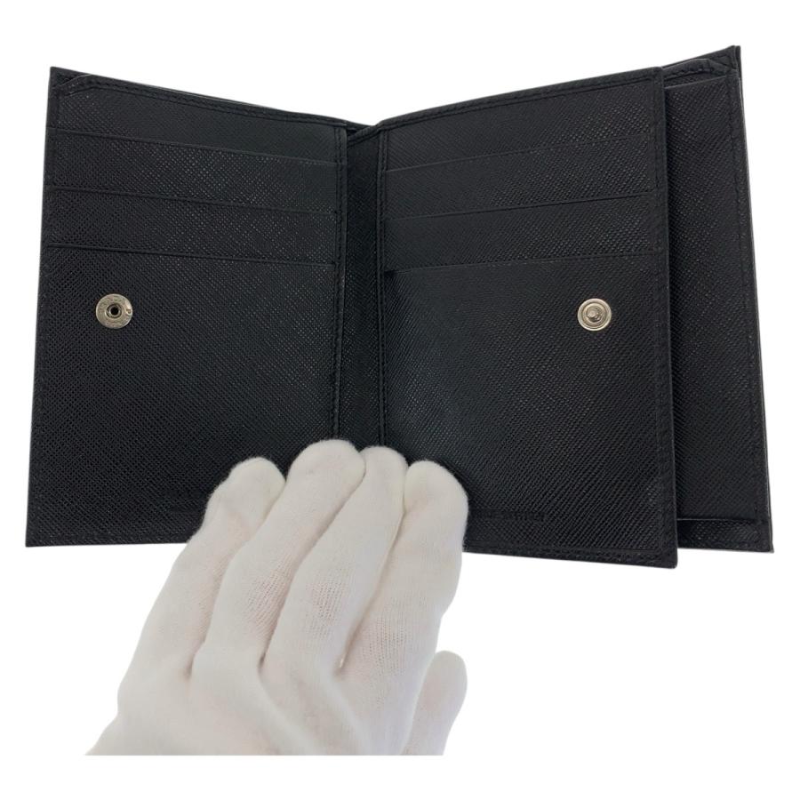 美品 PRADA プラダ テスート サフィアーノ 三角ロゴプレート ブラック シルバー金具 ナイロン/レザー 折財布 コンパクトウォレット 600074 | PRADA | 03