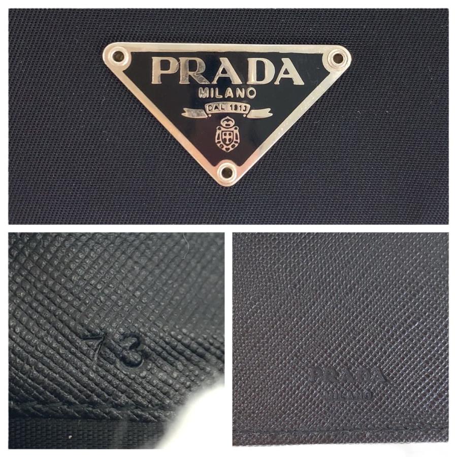 美品 PRADA プラダ テスート サフィアーノ 三角ロゴプレート ブラック シルバー金具 ナイロン/レザー 折財布 コンパクトウォレット 600074 | PRADA | 06