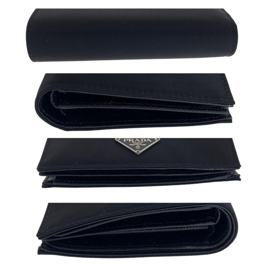美品 PRADA プラダ テスート サフィアーノ 三角ロゴプレート ブラック シルバー金具 ナイロン/レザー 折財布 コンパクトウォレット 600074 | PRADA | 08