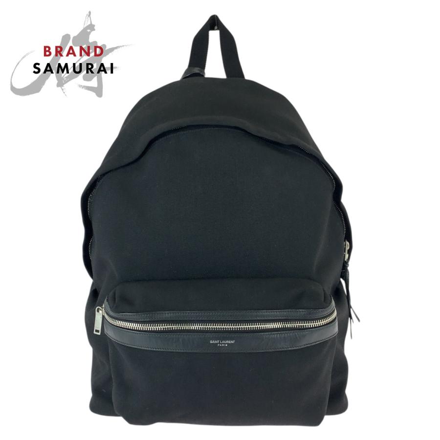 美品 SAINT LAURENT サンローラン シティ ブラック 黒 シルバー金具 キャンバス/レザー 534967 リュックサック バックパック メンズ 600096 | 